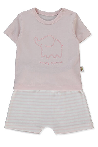 Bebetto طقم بيجامة ريبانا مع شورت 2 قطعة (هابي أنيمال) وردي