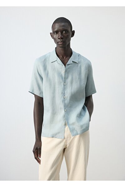 MANGO Man %100 keten bowling yaka gömlek