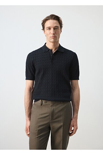 MANGO Man %100 pamuk örgü desenli triko polo gömlek
