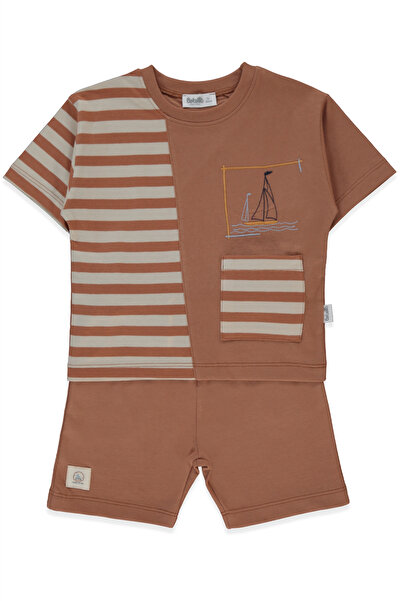 Bebetto طقم شورتات رياضية من قطعتين (نيو روت) باللون البيج