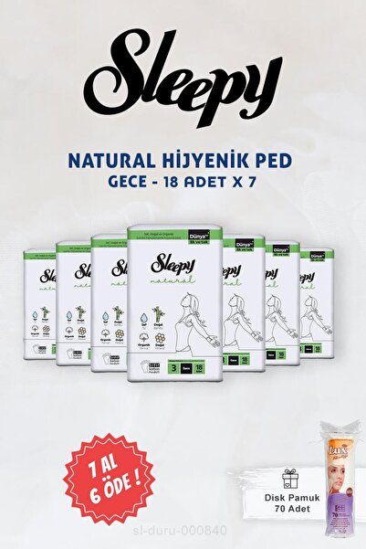 Sleepy 7 AL 6 ÖDE Sleepy Natural Ultra Hassas Hijyenik Ped Gece 18 li ve Disk...