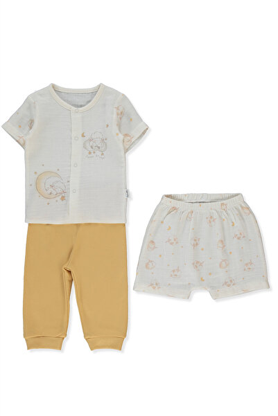 Bebetto طقم بيجامة من الموسلين بدون أكمام مكون من 3 قطع (ناعم) بلون الخردل