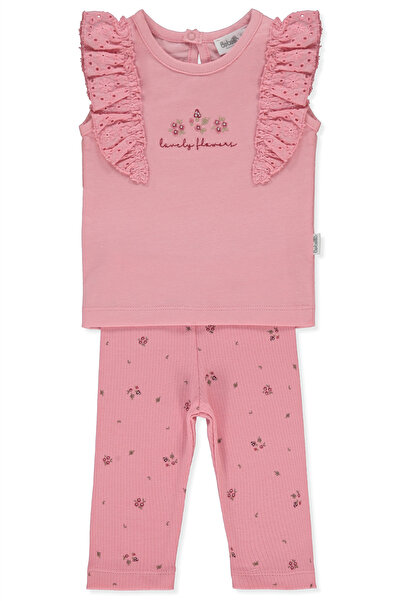 Bebetto RAPORLU İNTERLOK TAYT 2Lİ TAKIM (LOVELY FLOWERS) PEMBE