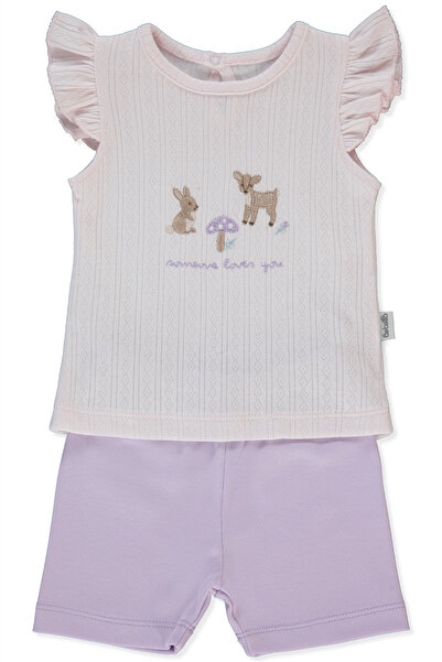 Bebetto طقم بيجامة قصير من نوع إنترلوك مكون من قطعتين (LOVES YOU) LILA