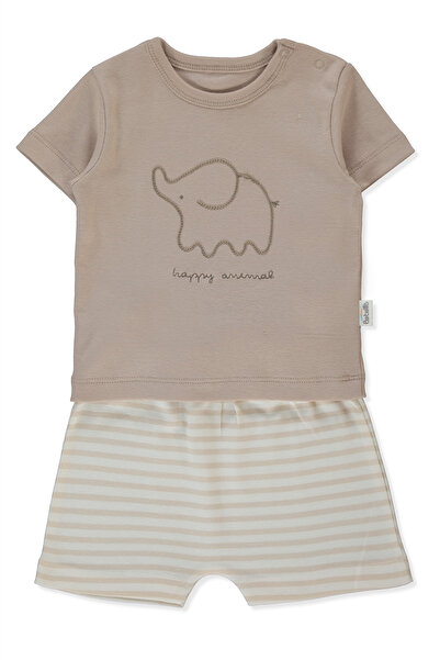 Bebetto طقم بيجامة ريبانا مع شورت (حيوانات سعيدة) بيج - قطعتين