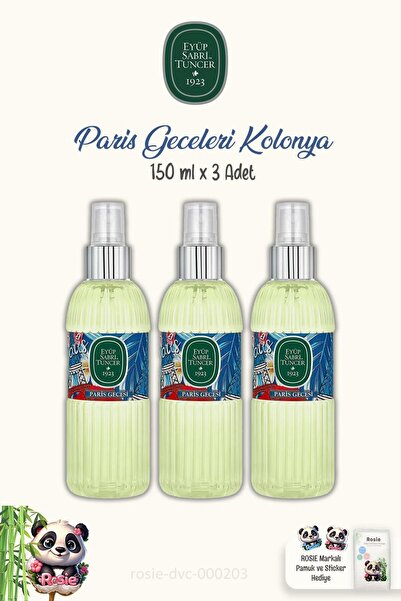 Eyüp Sabri Tuncer Paris Gecesi Kolonya 3 Adet Sprey 150 ml ve ROSIE Pamuk 60'lı