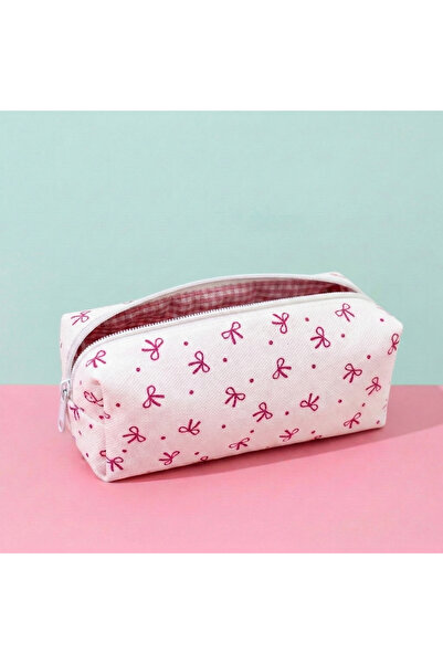 AXUM White Bowknot cu model Husă pentru creion cu fermoar alb Suport pentru p...