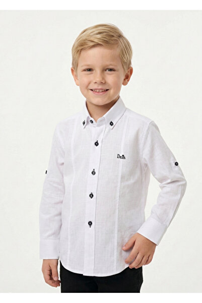 Doctor junior Boy's regular black button detailed white shirt