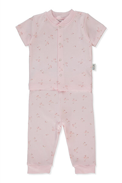 Bebetto طقم بيجامة صغيرة بدون جوارب من إنترلوك مكون من قطعتين (فلاور جاردن) وردي