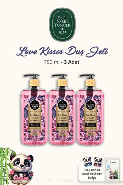 Eyüp Sabri Tuncer 3 Adet Love Kisses Duş Jeli 750 ml ve %100 Doğal Pamuk ROSIE