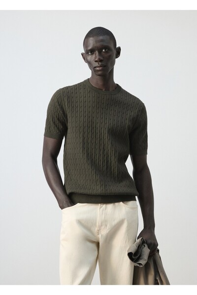 MANGO Man Örgü desenli %100 pamuklu tişört