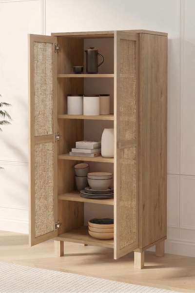 Yurudesign Dune Çok Amaçlı Dolap Mutfak Kiler Erzak Banyo Dolabı Ahşap Jüt Ka...