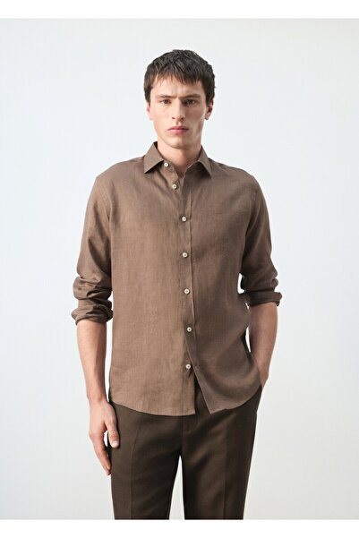 MANGO Man %100 keten regular kesim gömlek