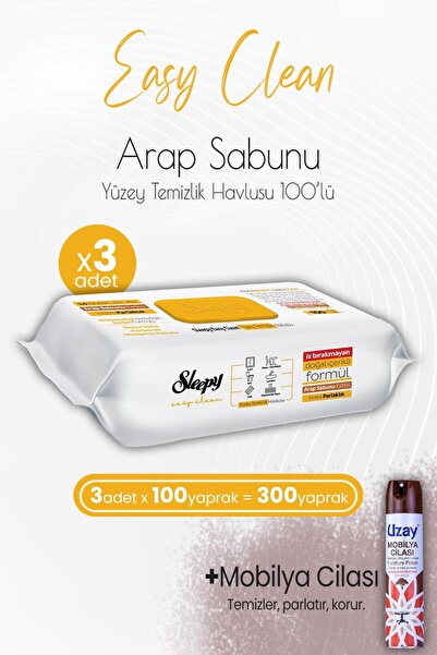 Sleepy Easy Clean Yüzey Temizlik Havlusu Arap Sabunu Katkılı 100' lü x 3 Adet...