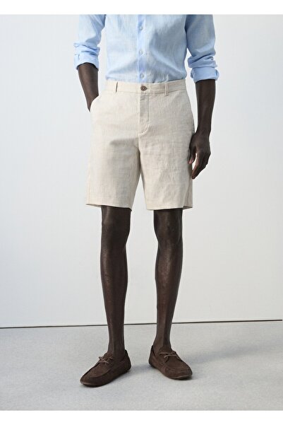 MANGO Man Dar kesim %100 keten bermuda şort