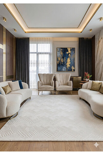 Armada Halı Örtüsü LASTİKSİZ Krem Geometrik Desen.