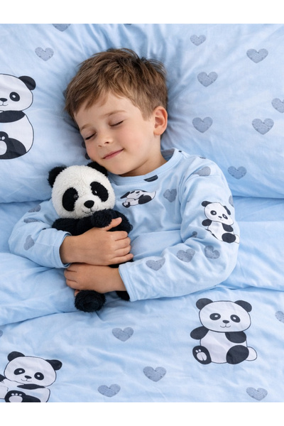 Asilex Home Collection Σετ Παπλωματοθήκη με Σχέδιο Πάντα από Βαμβάκι και Ελασ...