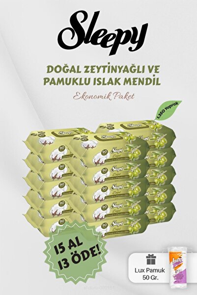 Sleepy مناديل مبللة للأطفال من القطن بزيت الزيتون في التسعينيات، اشتري 15 واد...