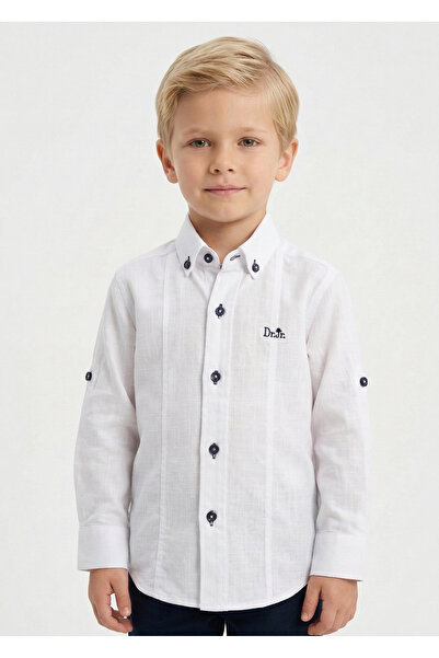 Doctor junior Boy's Regular Navy Blue White Shirt with Button Detail