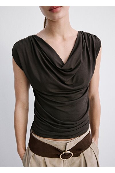 MANGO Woman Drape dar kesim tişört