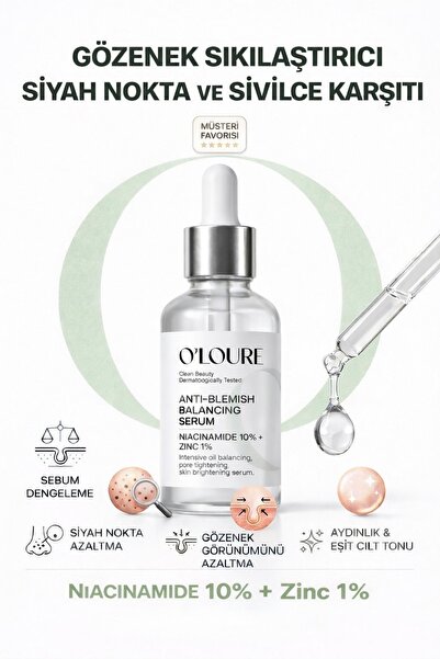 o'loure beauty Niacinamide %10 Serum Siyah Nokta, Leke Karşıtı Gözenek Sıkıla...