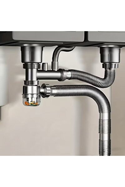 COLDDD طقم خرطوم تصريف حوض المطبخ مزدوج مع فلتر مزدوج وصمام إيقاف مضاد للروائ...