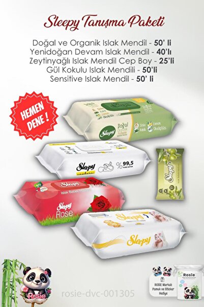 Sleepy Yenidoğan 5'li Set Hassas Bakım Islak Mendil Seti ve ROSIE