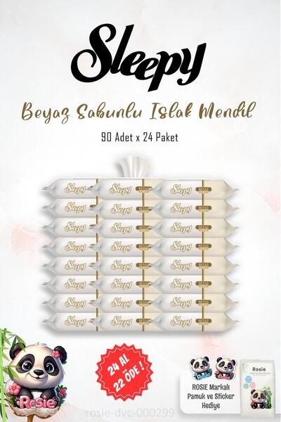 Sleepy 24 AL 22 ÖDE Beyaz Sabun Kokulu Islak Havlu Mendil 90 Adet ve ROSIE