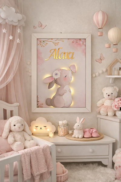 s'he design organizasyon 30x40 BÜYÜK BOY LEDLİ AHŞAP OBJELİ KAPI SÜSÜ /KIZ BE...