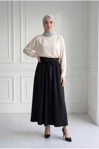 MİHRA STORE Φούστα αλεξίπτωτου Diba Kuşaklı - BN4107 Μαύρο