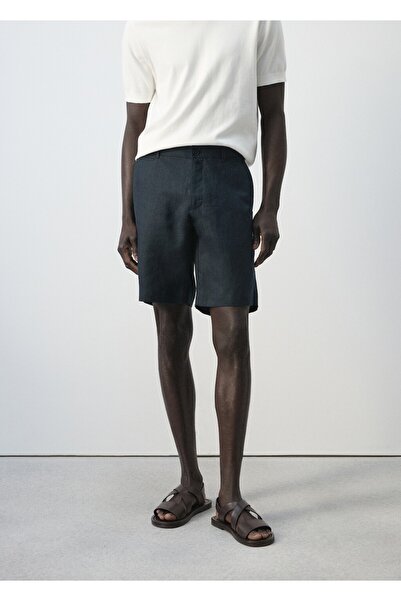 MANGO Man Dar kesim %100 keten bermuda şort
