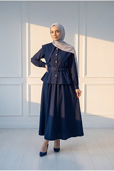 MİHRA STORE Σετ Φούστας με Γιακά Ναυτικού και Στενή Εφαρμογή στη Μέση - EK829...