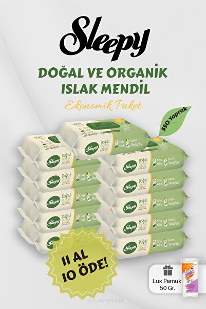 Sleepy Organik Islak Mendil 11 Paket ve Pamuk