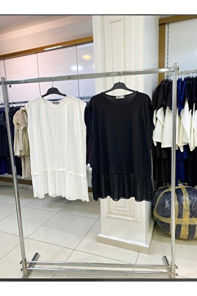 Store Pile Detaylı Tesettür İçlik Tunik – Altı Şifon Piliseli İçlik ikili set