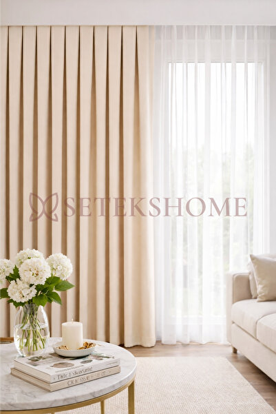 Setekshome Obična Ada panel zavesa ekru 1x3 Gusto plisirano