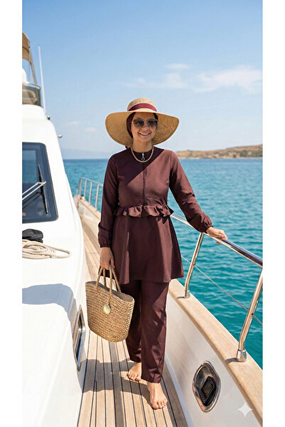 dilberfashion Hijab Swimsuit Set with Skirt and Ruffled Bonnets as a Gift