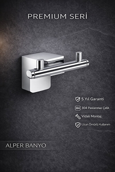 Alper Banyo Premium F1 Model Krom Bornoz Askılık | Paslanmaz Çelik | 5 Yıl Ga...