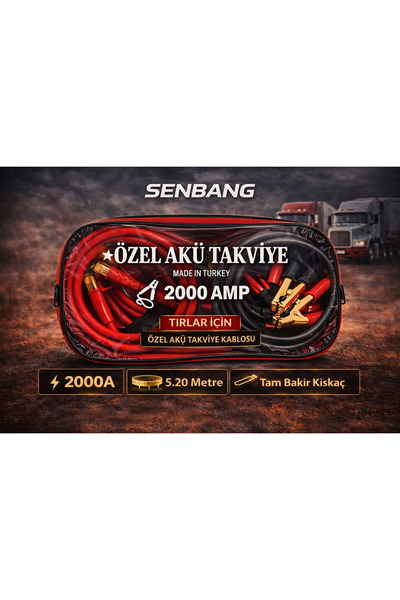 SENBANG 2000A Akü Takviye Kablosu 5,2 Metre Güçlü Bakır Kıskaçlı, Tır/Kamyon ...