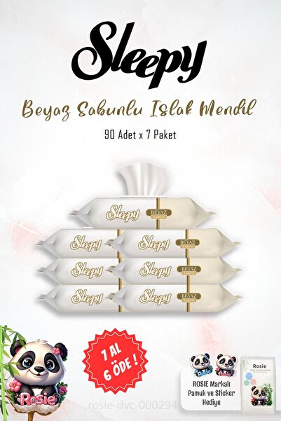 Sleepy 7 AL 6 ÖDE Sleepy Beyaz Sabun Kokulu Islak Havlu Mendil 90 Adet ve ROSIE