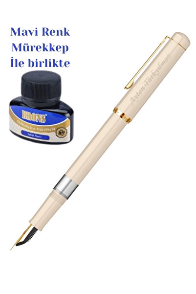 Scrikss Kişiye Özel Isimli Lüks Dolma Kalem Ömür Boyu Garanti Bej Hediye Paketli