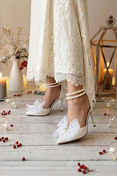 Modavien Women's 11 cm Pearl Tulle Bow Bridal Shoes