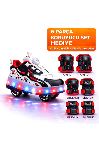 Nisanur Shoes PATENLİ IŞIKLI SPOR AYAKKABISI 4 TEKERLEKLİ PATEN –IŞIKLARI ON/...