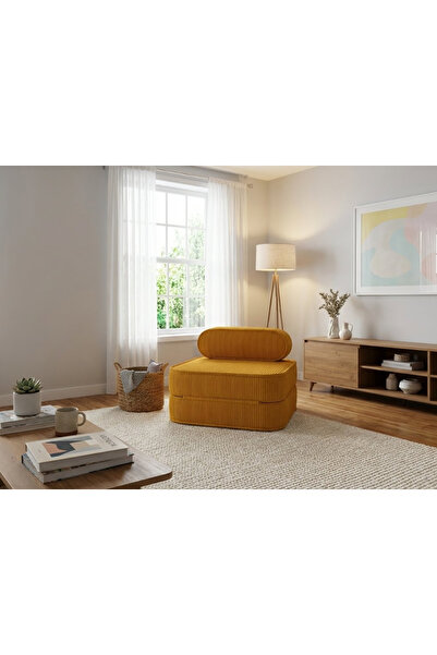 Puftic Solo Mat Modern Lüks Kadife Fitilli Berjer Katlanan Açılan Yatak