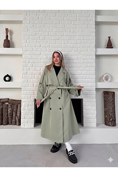 timagna Kadın Trençkot Uzun Kuşaklı Yeni Sezon Şık Ve Modern Dış Giyim