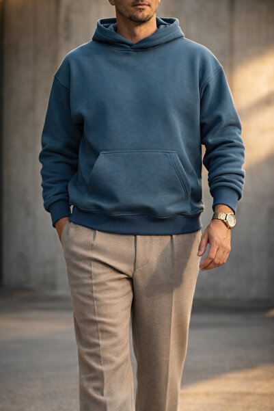 Souris Ανδρικό μπλουζάκι Petrol Blue με κουκούλα Kangaroo Pocket oversized Sw...