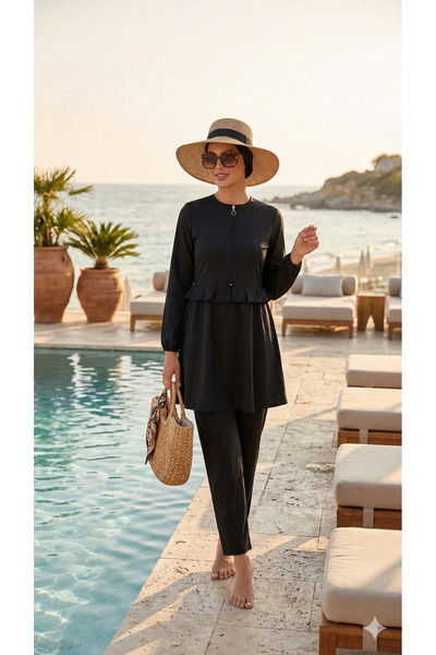 dilberfashion Hijab Swimsuit Set with Skirt and Ruffled Bonnets as a Gift