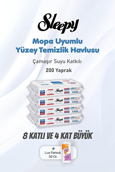 Sleepy Çamaşır Suyu Katkılı 200 Yaprak Yüzey Temizlik Havlusu ve Pamuk