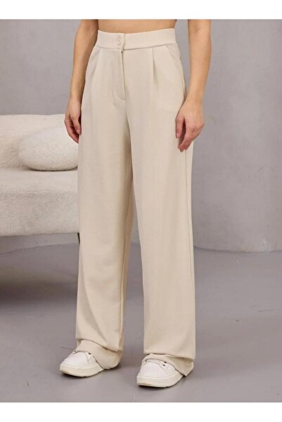 FLEX FASHION Pantaloni largi pentru femei material elastic cu nasturi pantalo...