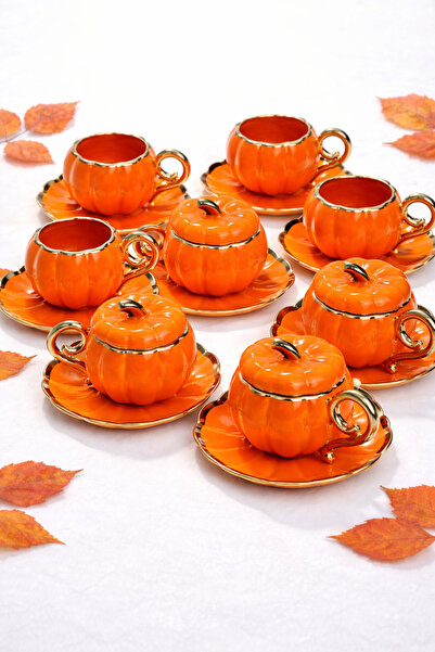 Kezze 6'lı Balkabağı Tasarım Kahve Fincanı Seti - Özel Tasarım Kahve Sunum Seti