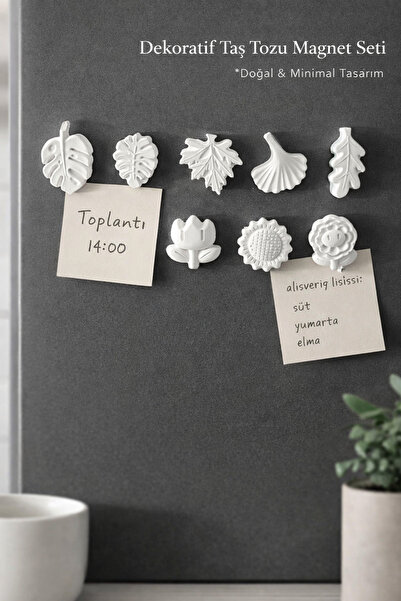 Misse Buzdolabı Süsü Çiçekli Magnet, 9 Adet Farklı Desenlerde Beyaz Renk Mıkn...